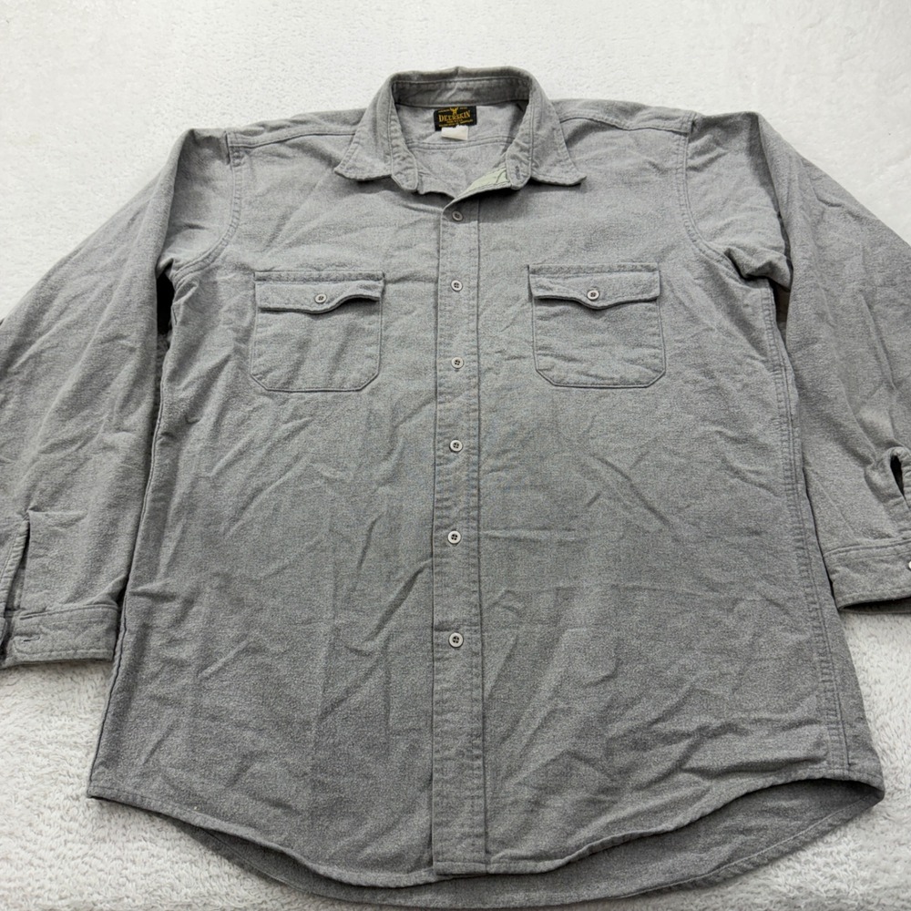 DEERSKIN Mens Gray Long Sleeve Button Up‎ Shirt Two Pocket Casual Made in USA XL